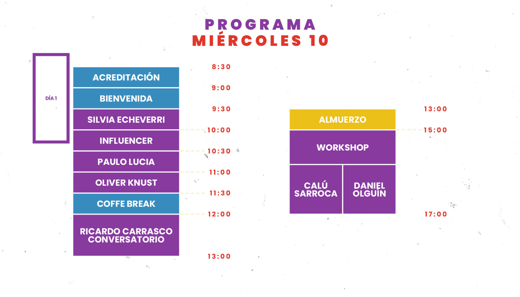 Programa del evento para el martes 9